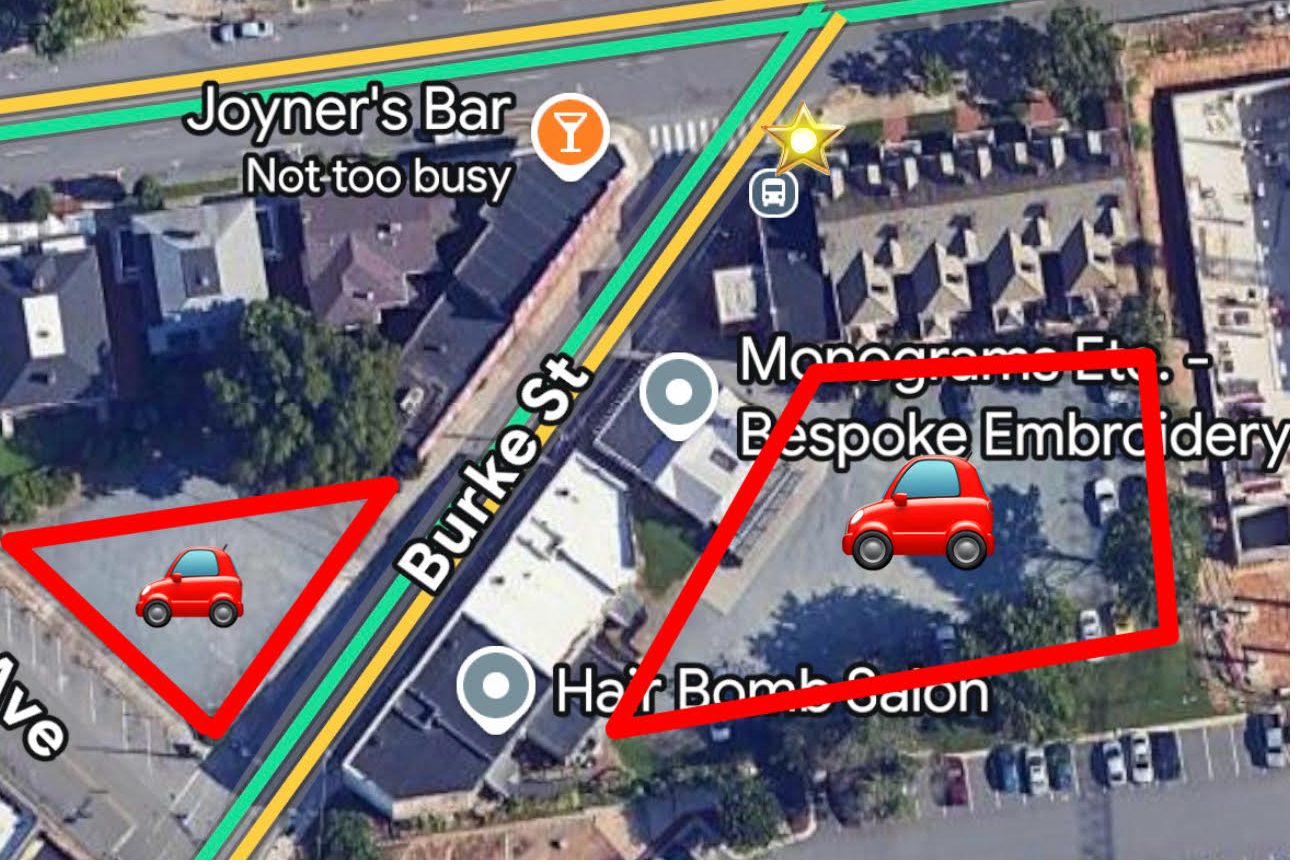 Parking map showing the lots near Black Oak Barbershop